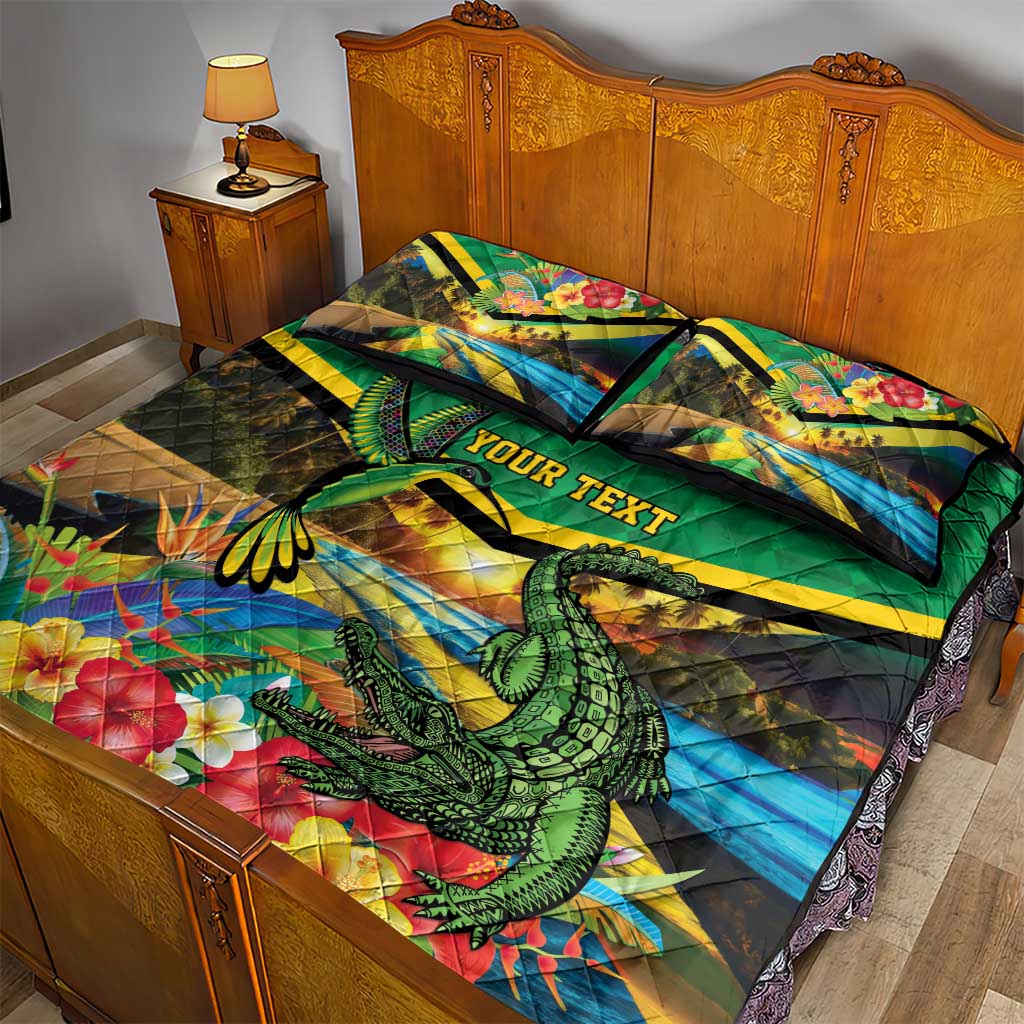 African-American Jamica Personalized Quilt Bed Set Hummingbird and Crocodiles Tropical