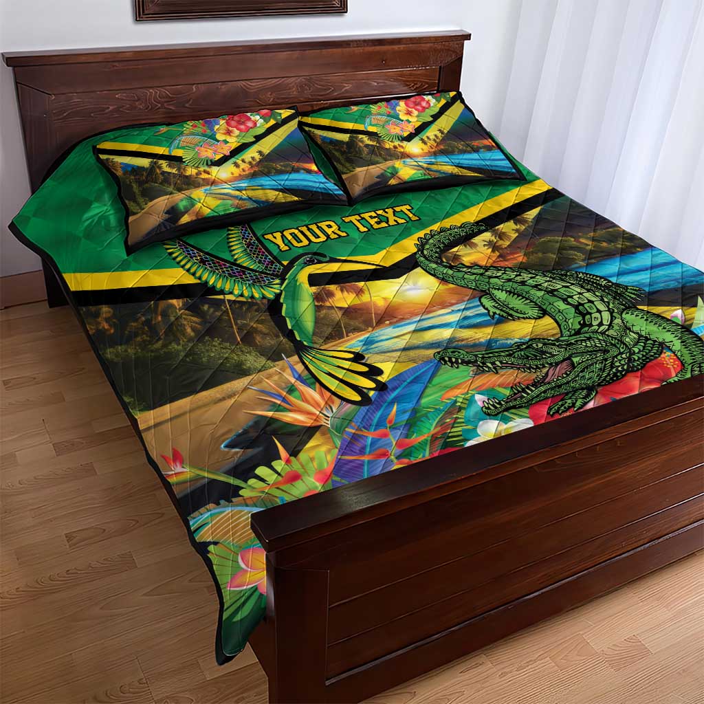 African-American Jamica Personalized Quilt Bed Set Hummingbird and Crocodiles Tropical