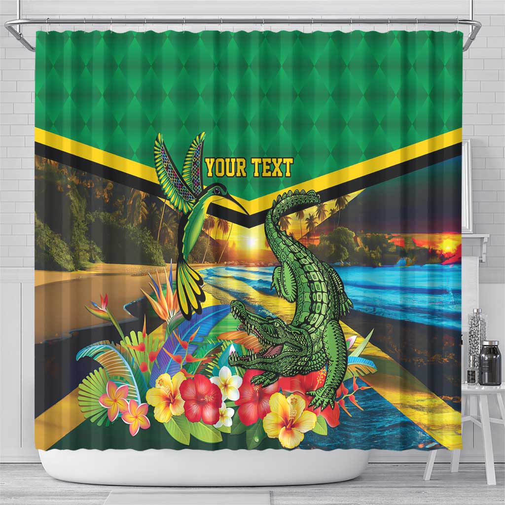 African-American Jamica Personalized Shower Curtain Hummingbird and Crocodiles Tropical