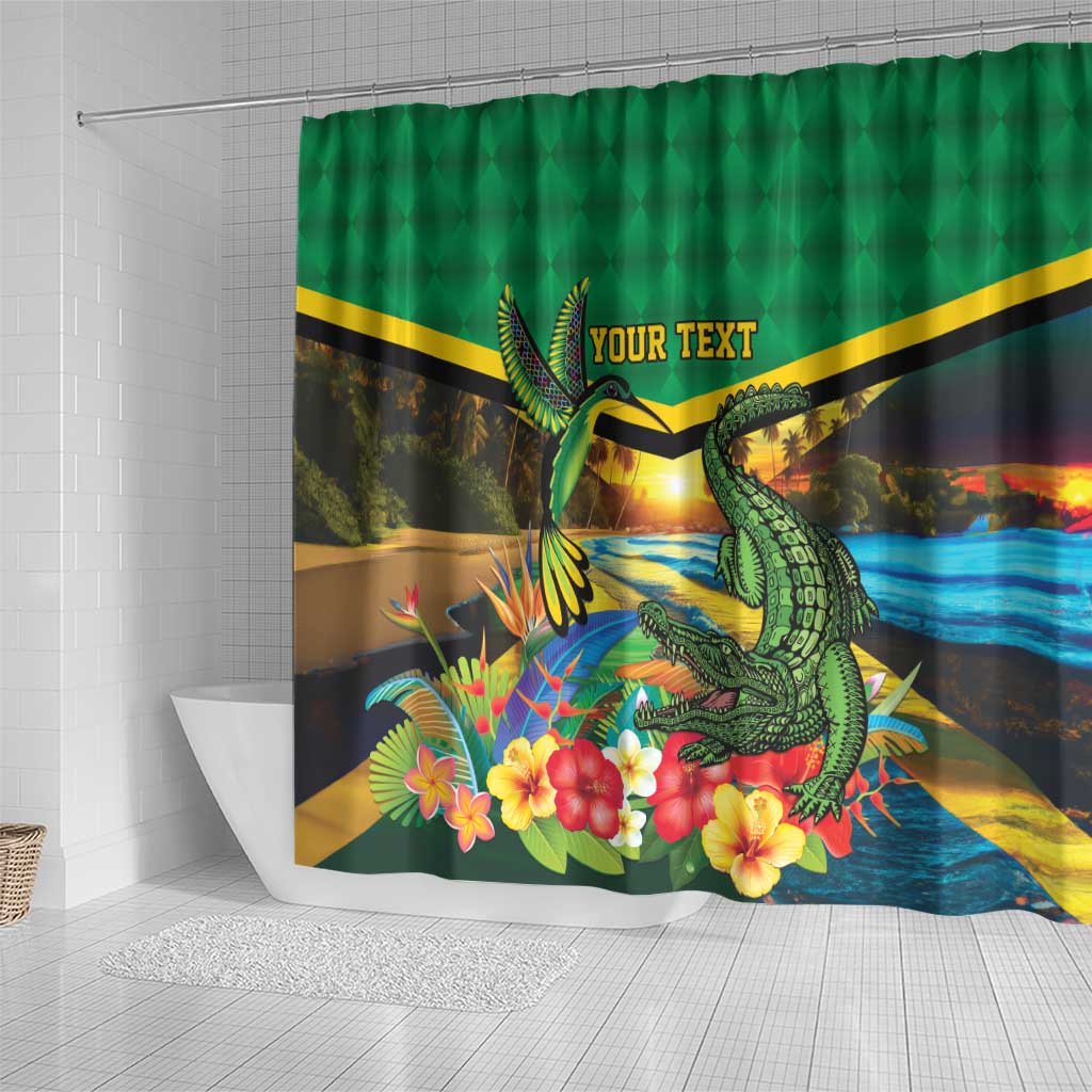 African-American Jamica Personalized Shower Curtain Hummingbird and Crocodiles Tropical