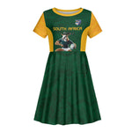 South Africa Rugby Custom Kid Short Sleeve Dress Glory Be To Springboks - African Pride