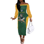 South Africa Rugby Custom Off The Shoulder Long Sleeve Dress Glory Be To Springboks - African Pride