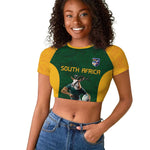 South Africa Rugby Custom Raglan Cropped T shirt Glory Be To Springboks - African Pride