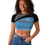 Botswana Cricket Custom Raglan Cropped T shirt Baggy Blues African Zebra Skins Pattern - African Pride