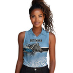 Botswana Independence Day 1966 Women Sleeveless Polo Shirt Tribal African Zebra Skins Pattern - African Pride