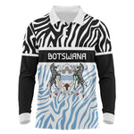 Botswana Personalized Long Sleeve Polo Shirt African Zebra Skins Pattern - African Pride