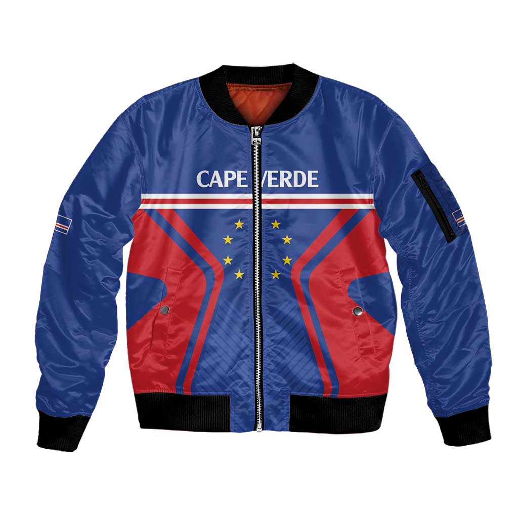 Custom Cape Verde Football Spirit Sleeve Zip Bomber Jacket Est 1979 - African Pride