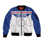 Custom Cape Verde Pride Sleeve Zip Bomber Jacket Blue Sharks Rising - African Pride