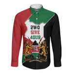Kenya 254 Long Sleeve Button Shirt Kenyan Flag Map Double Lion Shield - African Pride