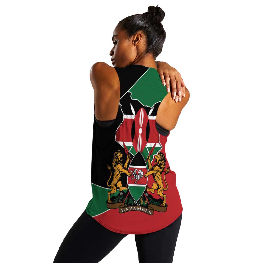 Kenya 254 Women Racerback Tank Kenyan Flag Map Double Lion Shield - African Pride