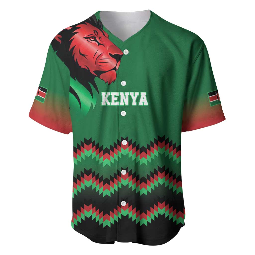Personalized Kenya Maasai Shield Baseball Jersey Green Red Kenyan Lion Half Style LT9 main image 1