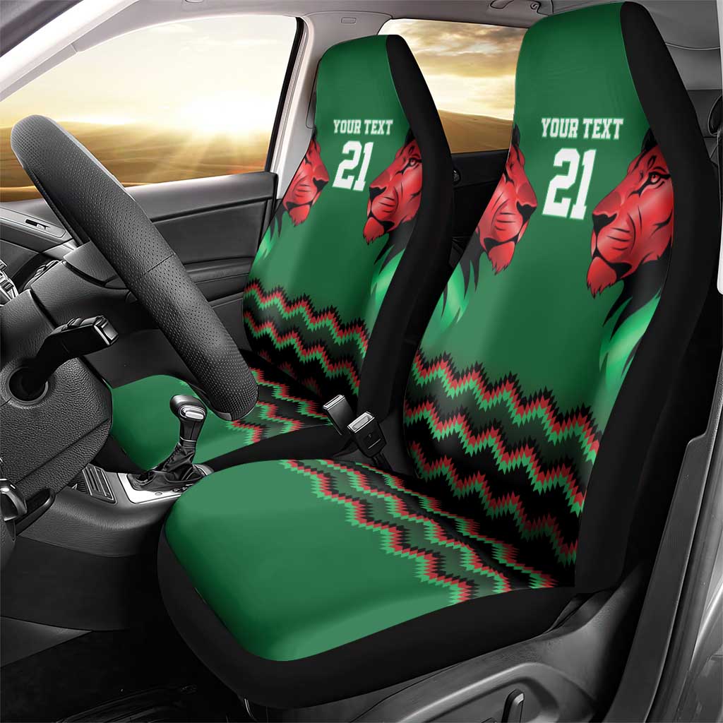 Custom Cricket Africa Kenya Car Seat Cover Green Lion Head with Kenyan Pattern - African Pride