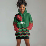 Custom Cricket Africa Kenya Hoodie Dress Green Lion Head with Kenyan Pattern - African Pride