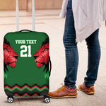 Custom Cricket Africa Kenya Luggage Cover Green Lion Head with Kenyan Pattern - African Pride