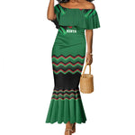 Custom Cricket Africa Kenya Mermaid Dress Green Lion Head with Kenyan Pattern - African Pride