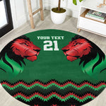 Custom Cricket Africa Kenya Round Carpet Green Lion Head with Kenyan Pattern - African Pride