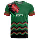Custom Cricket Africa Kenya T shirt Green Lion Head with Kenyan Pattern - African Pride