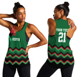 Custom Cricket Africa Kenya Women Racerback Tank Green Lion Head with Kenyan Pattern - African Pride
