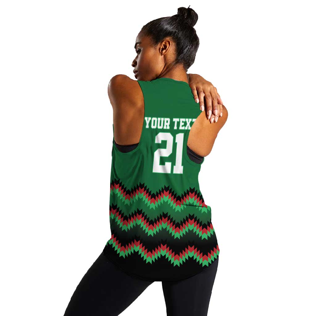 Custom Cricket Africa Kenya Women Racerback Tank Green Lion Head with Kenyan Pattern - African Pride