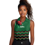 Custom Cricket Africa Kenya Women Sleeveless Polo Shirt Green Lion Head with Kenyan Pattern - African Pride