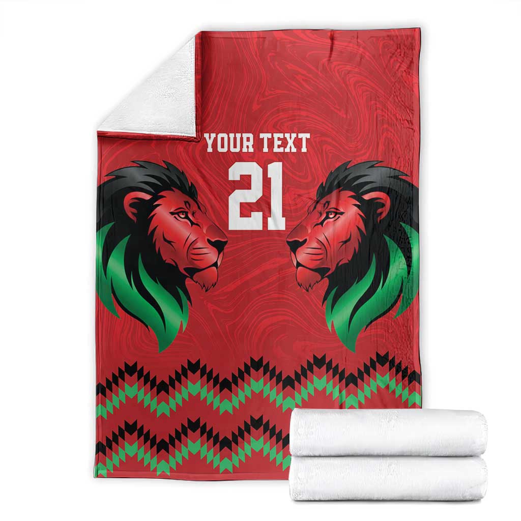 Custom Cricket Africa Kenya Blanket Red Lion Head with Kenyan Pattern - African Pride