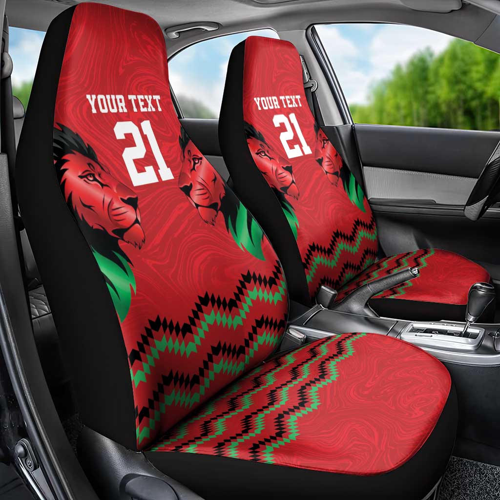 Custom Cricket Africa Kenya Car Seat Cover Red Lion Head with Kenyan Pattern - African Pride