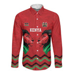 Custom Cricket Africa Kenya Long Sleeve Button Shirt Red Lion Head with Kenyan Pattern - African Pride