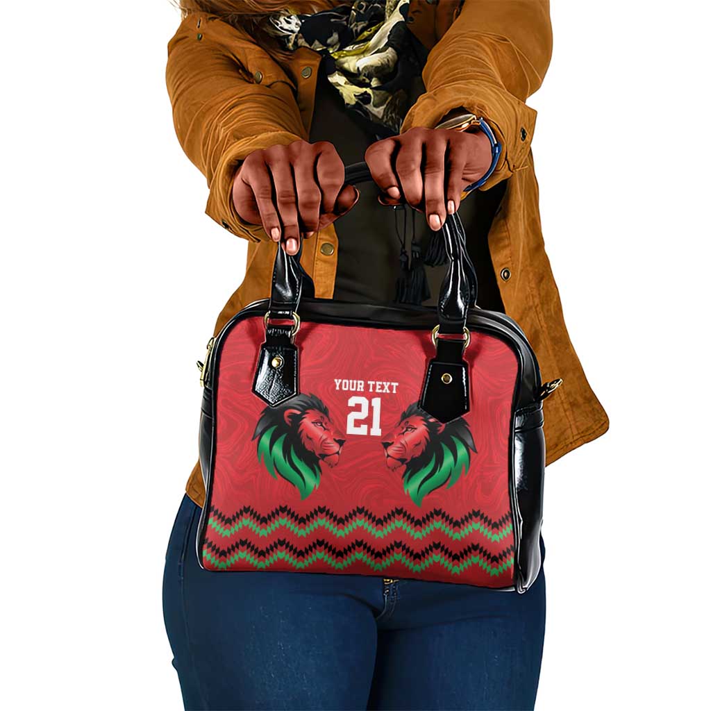 Custom Cricket Africa Kenya Shoulder Handbag Red Lion Head with Kenyan Pattern - African Pride