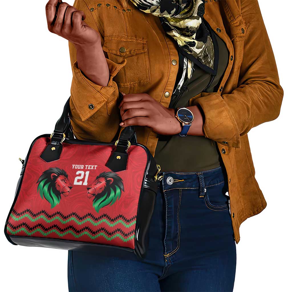 Custom Cricket Africa Kenya Shoulder Handbag Red Lion Head with Kenyan Pattern - African Pride