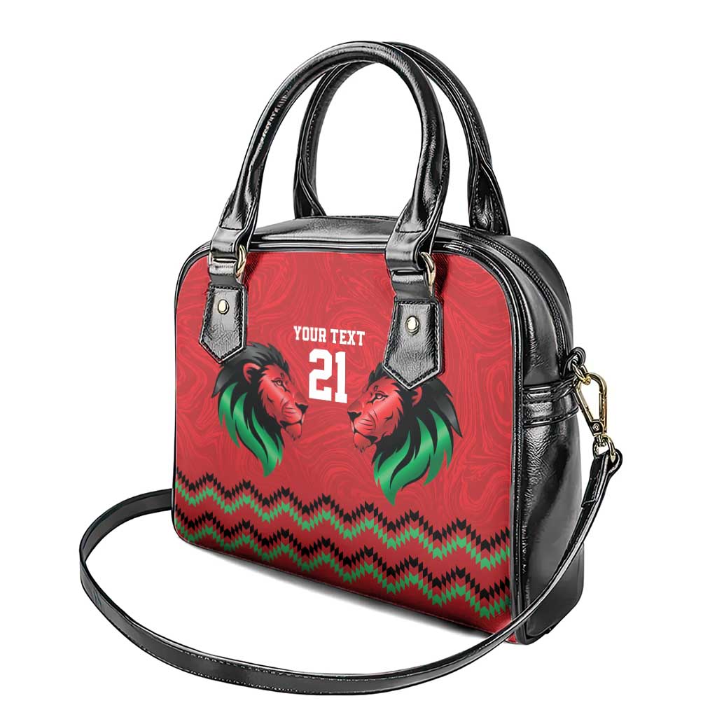 Custom Cricket Africa Kenya Shoulder Handbag Red Lion Head with Kenyan Pattern - African Pride