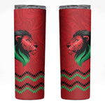 Custom Cricket Africa Kenya Skinny Tumbler Red Lion Head with Kenyan Pattern - African Pride