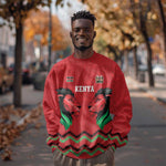 Custom Cricket Africa Kenya Sweatshirt Red Lion Head with Kenyan Pattern - African Pride