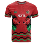 Custom Cricket Africa Kenya T shirt Red Lion Head with Kenyan Pattern - African Pride