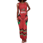 Custom Cricket Africa Kenya Tank Maxi Dress Red Lion Head with Kenyan Pattern - African Pride