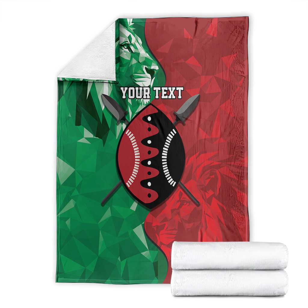 Personalized Kenya Maasai Shield Blanket Green Red Kenyan Lion Half Style - African Pride