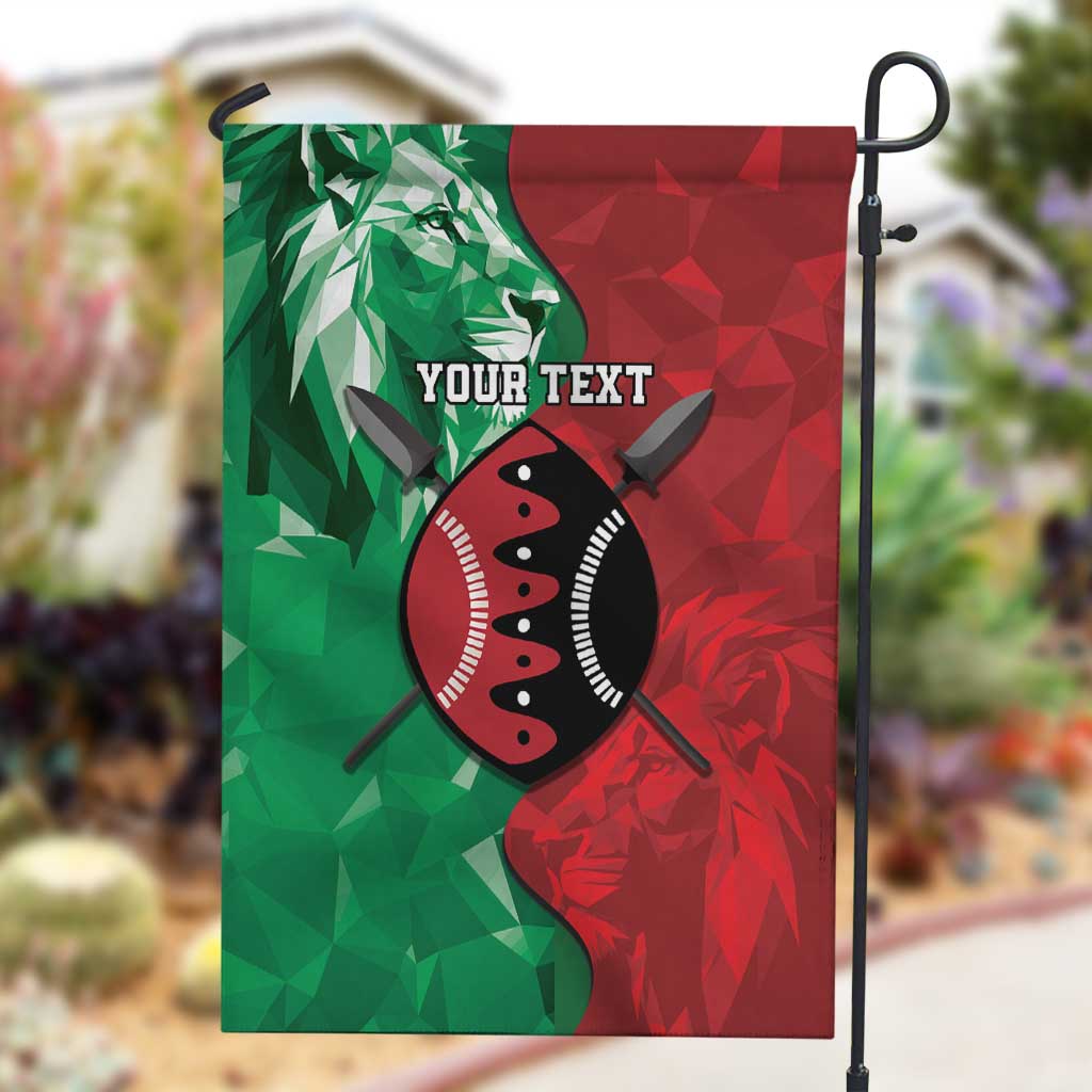 Personalized Kenya Maasai Shield Garden Flag Green Red Kenyan Lion Half Style - African Pride
