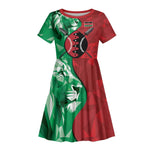 Personalized Kenya Maasai Shield Kid Short Sleeve Dress Green Red Kenyan Lion Half Style - African Pride