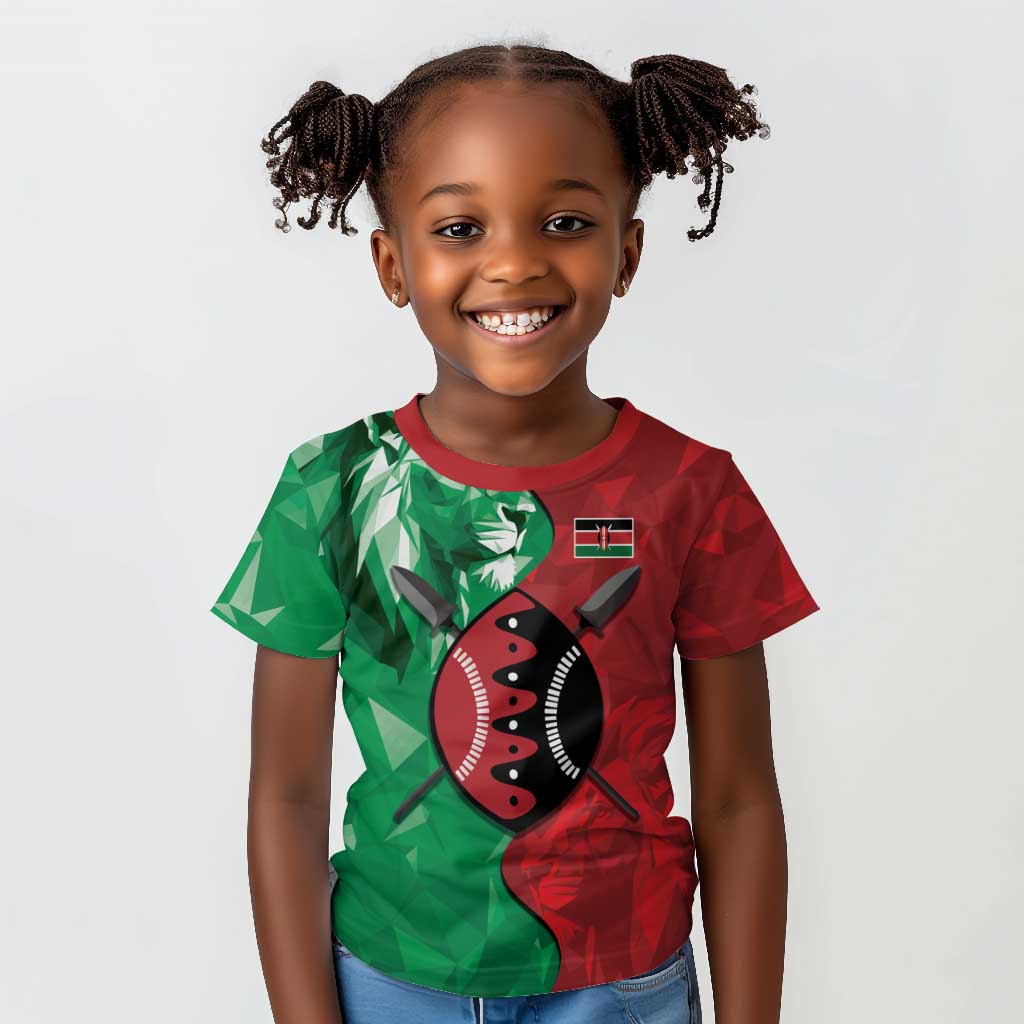 Personalized Kenya Maasai Shield Kid T shirt Green Red Kenyan Lion Half Style - African Pride