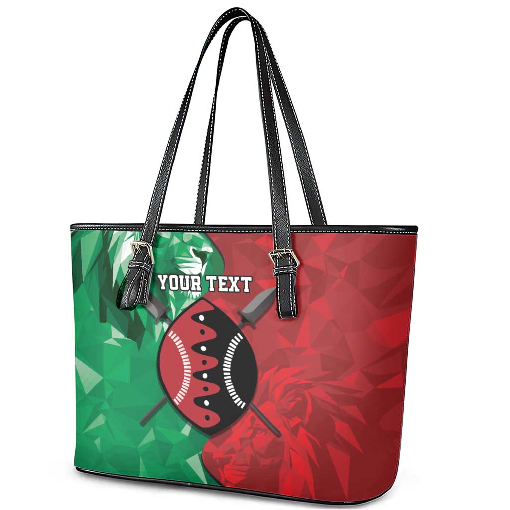 Personalized Kenya Maasai Shield Leather Tote Bag Green Red Kenyan Lion Half Style - African Pride