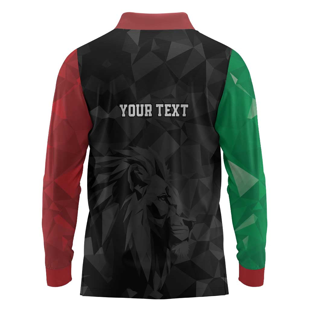 Personalized Kenya Maasai Shield Long Sleeve Polo Shirt Green Red Kenyan Lion Half Style - African Pride