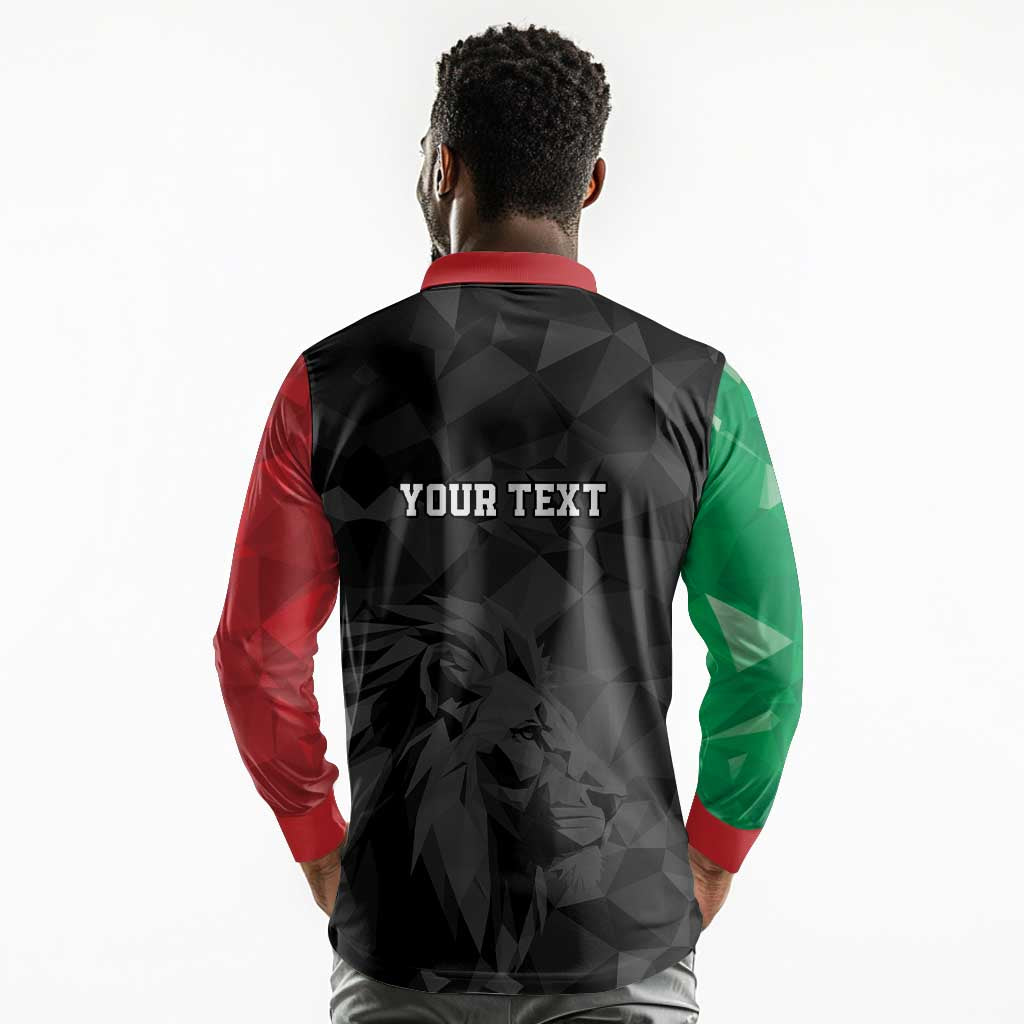 Personalized Kenya Maasai Shield Long Sleeve Polo Shirt Green Red Kenyan Lion Half Style - African Pride