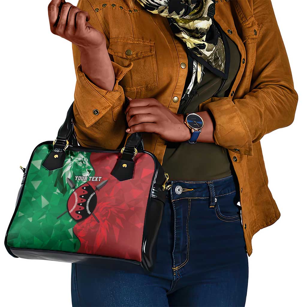 Personalized Kenya Maasai Shield Shoulder Handbag Green Red Kenyan Lion Half Style - African Pride
