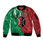 Personalized Kenya Maasai Shield Sleeve Zip Bomber Jacket Green Red Kenyan Lion Half Style - African Pride