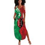 Personalized Kenya Maasai Shield Summer Maxi Dress Green Red Kenyan Lion Half Style - African Pride