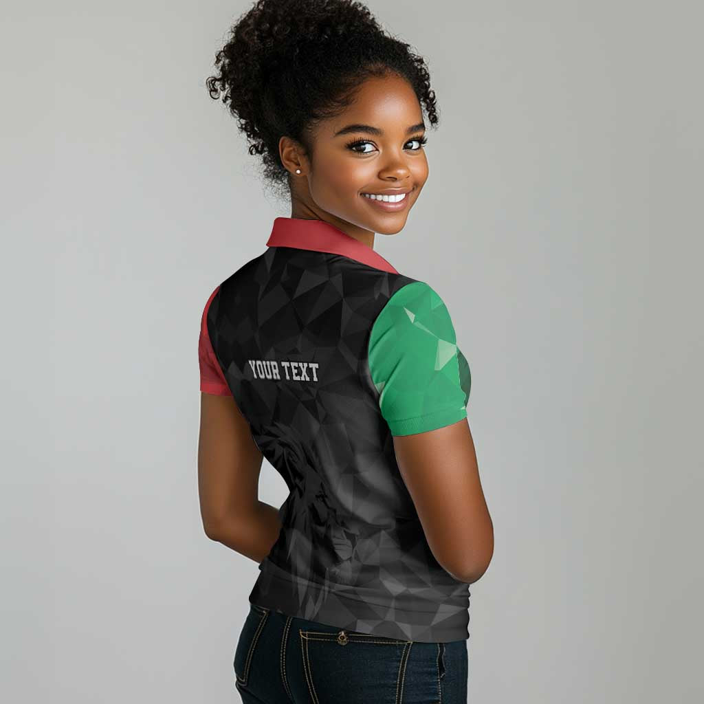Personalized Kenya Maasai Shield Women Polo Shirt Green Red Kenyan Lion Half Style - African Pride