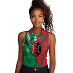Personalized Kenya Maasai Shield Women Sleeveless Polo Shirt Green Red Kenyan Lion Half Style - African Pride