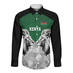 Custom Rugby Africa Kenya Long Sleeve Button Shirt Green Kenyan 22-23 Motif - African Pride