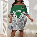 Custom Rugby Africa Kenya Off Shoulder Short Dress Green Kenyan 22-23 Motif - African Pride