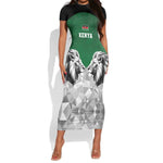 Custom Rugby Africa Kenya Short Sleeve Bodycon Dress Green Kenyan 22-23 Motif - African Pride
