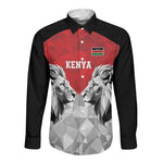 Custom Rugby Africa Kenya Long Sleeve Button Shirt Red Kenyan 22-23 Motif - African Pride